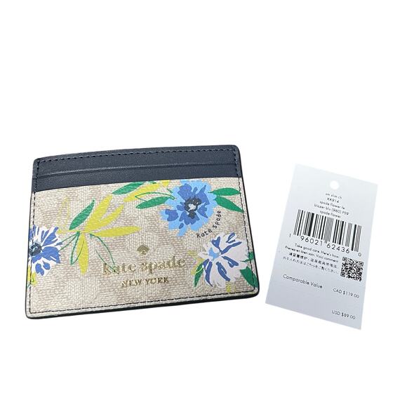 NWT Kate Spade Small Slim Card Holder Wallet Blazer Blue Spade Flower Print - Picture 6 of 7